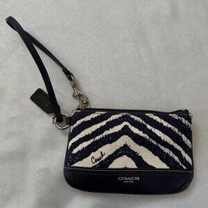 Coach Wristlet-- Canvas-leather Zebra Print